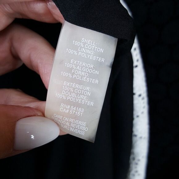 KARL LAGERFELD Sheath Dress Size 14 Black Sleeveless Lace Eyelet White Hem - Picture 5 of 9